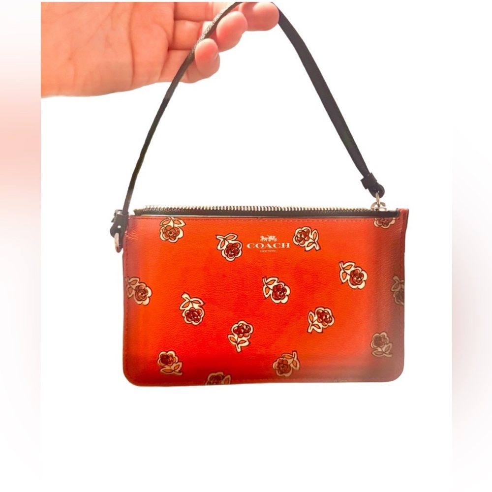Coach Red Floral Wristlet Purse Wallet